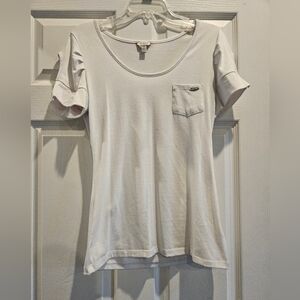 Guess White Scoop Neck Short Sleeve Tee with Pocket Logo